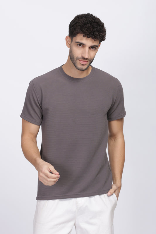 Smoke Gray Crew Neck Classic Fit Pure Cotton Pattern T-Shirt