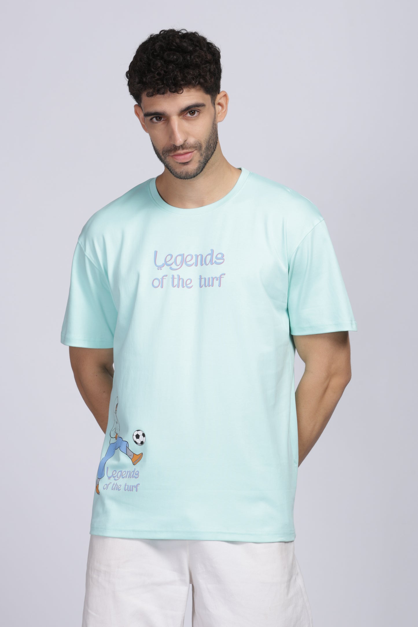 Premium Fabricated Oversized Fit Graphic Printed Aqua Blue T-Shirt