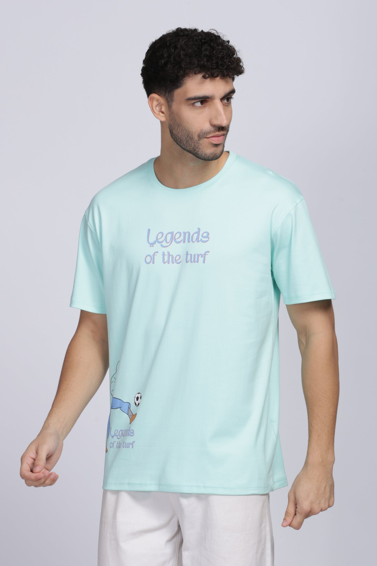 Premium Fabricated Oversized Fit Graphic Printed Aqua Blue T-Shirt