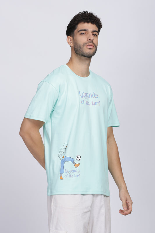 Premium Fabricated Oversized Fit Graphic Printed Aqua Blue T-Shirt